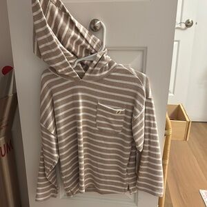 Striped Kids Hoodie - Tan and White